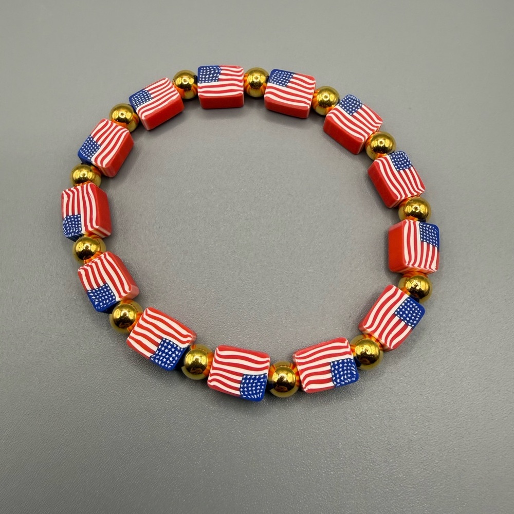 Patriotic Beaded Bracelet Set - Red Marines - Handmade #B0462T - Picture 3 of 4